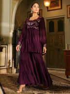 Janasya Purple Georgette Sequined Tunic & Bottom