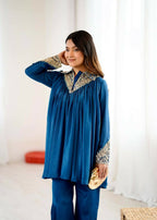 Teeya Creation Blue Heavy Chinnon Silk Embroidery Work Plazo pair - Distacart