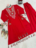 The52 Women's Gorgeous Rayon Fabric Thread Work Straight Kurta Palazzo Set - Distacart
