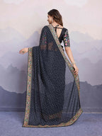 Black Georgette Bandhani Printed,Embroidery Work Saree - Surkhi