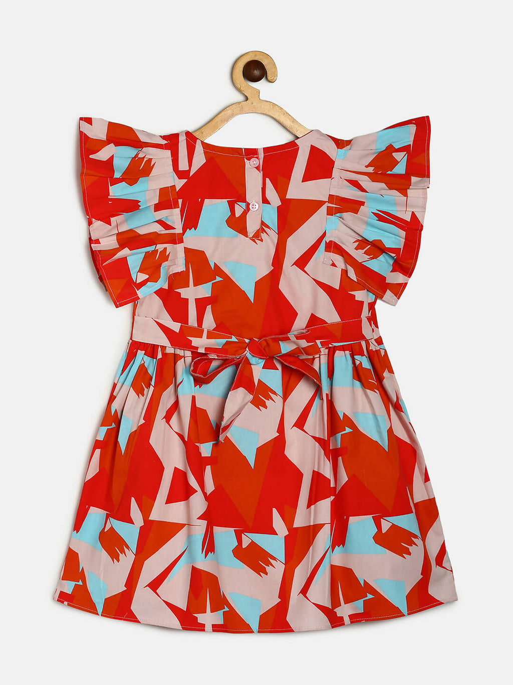 Manet Girls Cotton Frill Bow Frock Printed - Multicolour