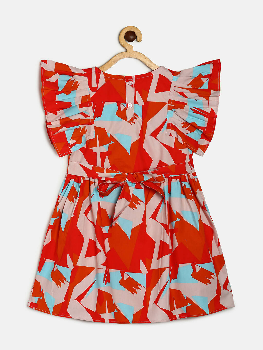 Manet Girls Cotton Frill Bow Frock Printed - Multicolour
