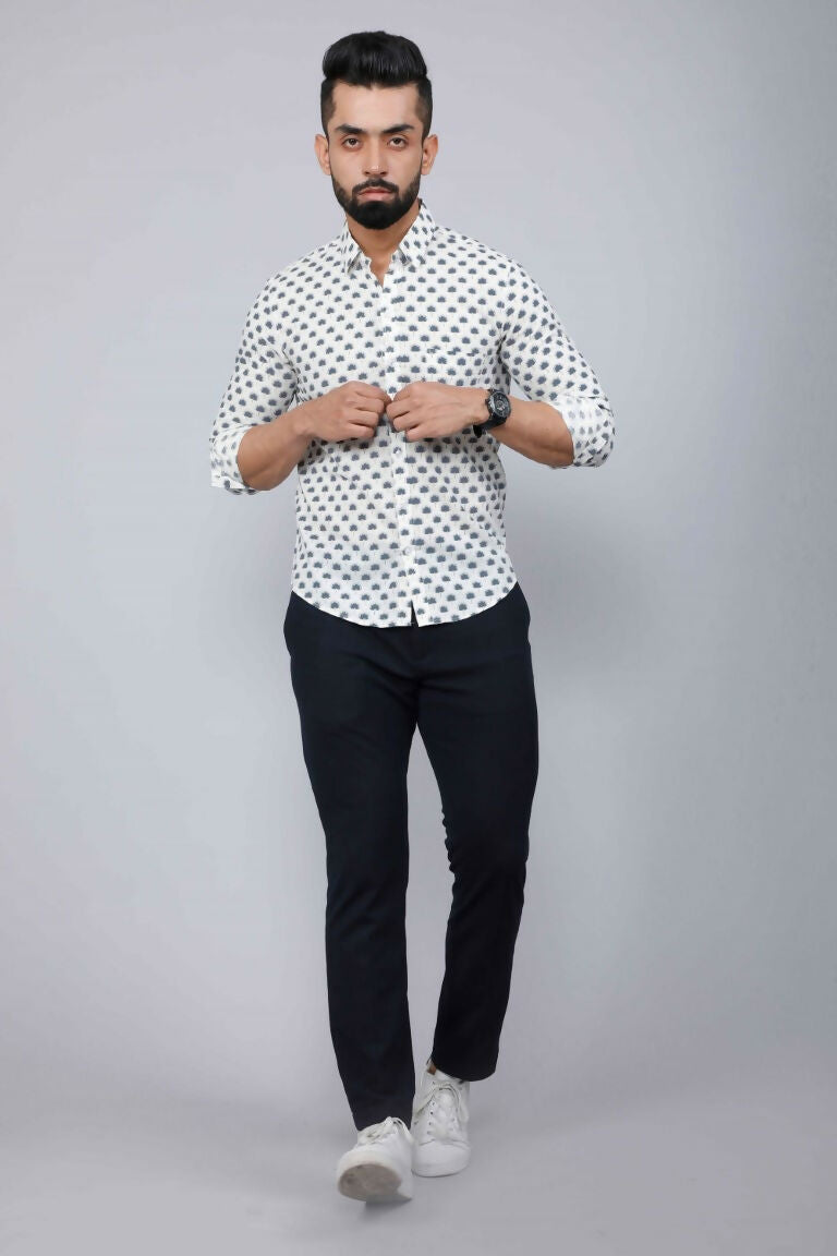 Miravan Men's Grey Floral Print Comfort Cotton Casual Shirt