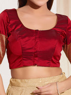 Joban Fashion Maroon Taffeta Silk Padded Blouse With Round Neck Elbow Sleeves - Distacart