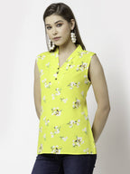 Myshka Printed Sleeveless V-Neck Casual Cotton Top For Women