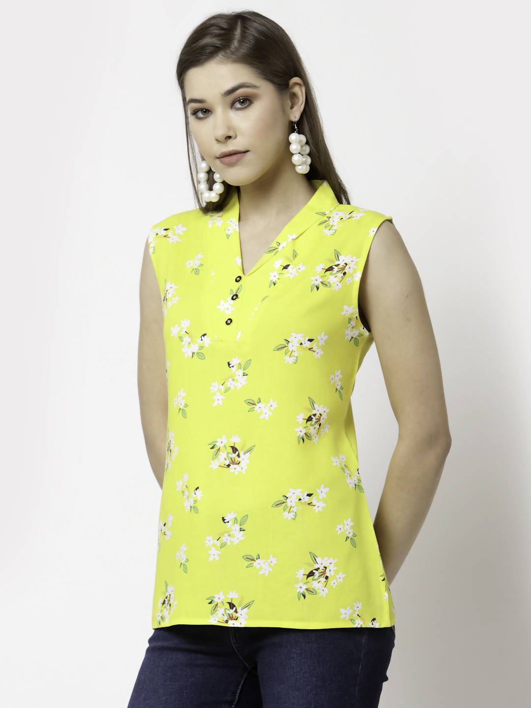 Myshka Printed Sleeveless V-Neck Casual Cotton Top For Women