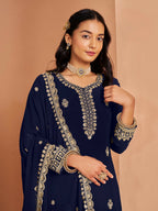 Anaita Navy Blue Premium Georgette Embroidered Stitched Salwar Suit - Distacart