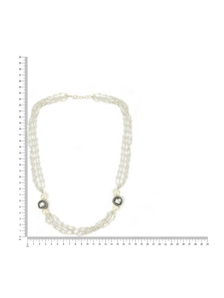 White Rhodium Plated Kundan Neckalce - Ruby Raang