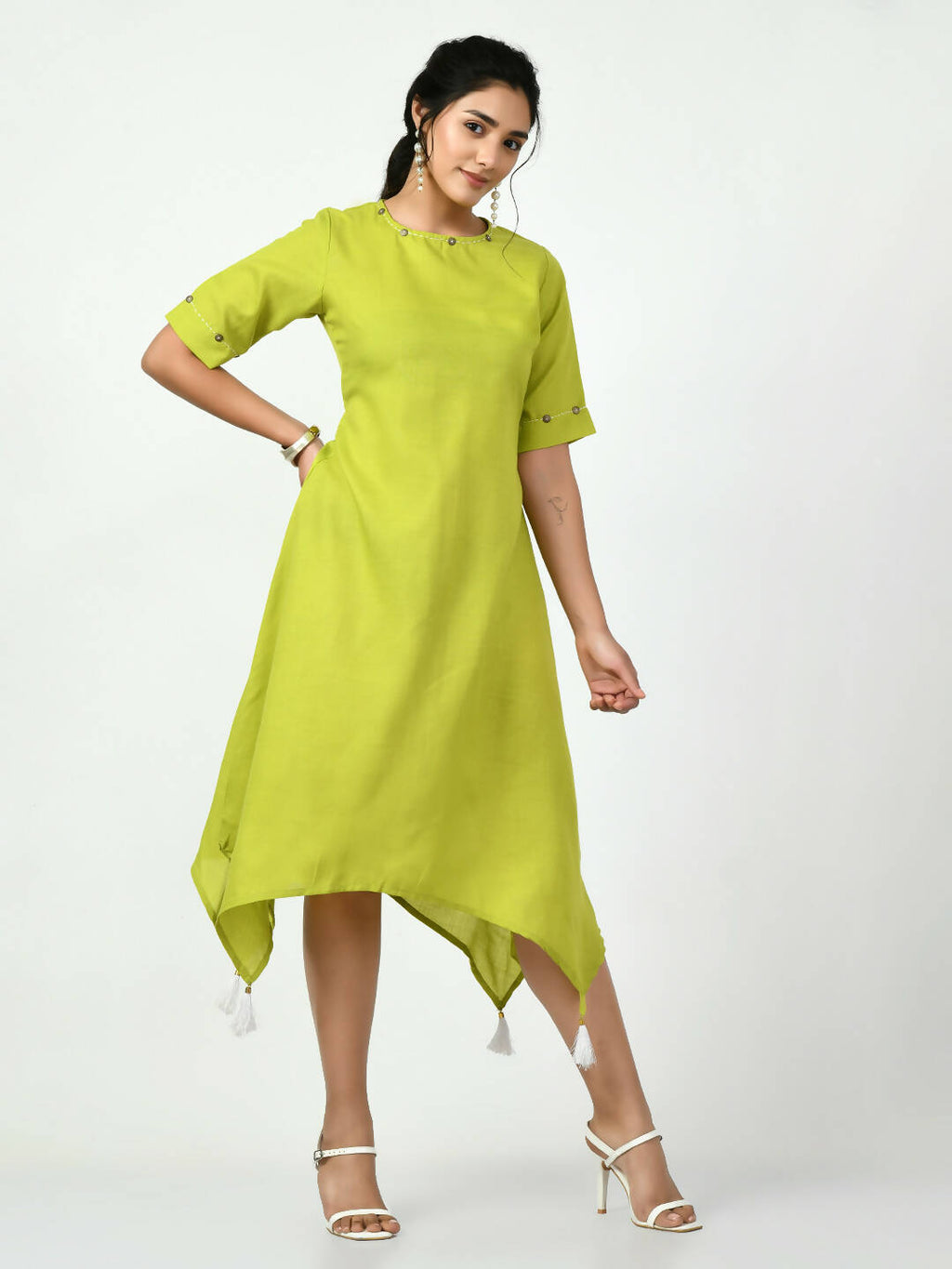 Myshka Women's Green A-Line Solid Kurta