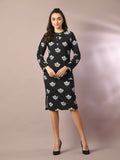 Myshka Women's Black Printed Knee Length Party Embellished Skirts