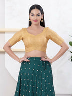 Joban Fashion Gold Tissue Elbow Sleeveless Back Open Blouse