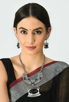 Mominos Fashion Johar Kamal Oxidised Silver-Plated Stone Work Long Necklace Handicraft - Distacart