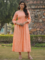 Juniper Women's Peach Festive Embroiderd Flared Dress - Distacart