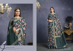 Teal Tusser Silk Floral Printed With Sequence Embroidered Saree With Unstitched Blouse - Mohmanthan Aahana