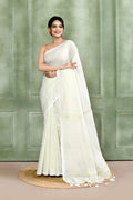 Piyari Fashion Women's White Embellished Cotton Blend Zari Check Handloom Saree - Distacart