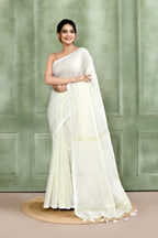 Piyari Fashion Women's White Embellished Cotton Blend Zari Check Handloom Saree - Distacart