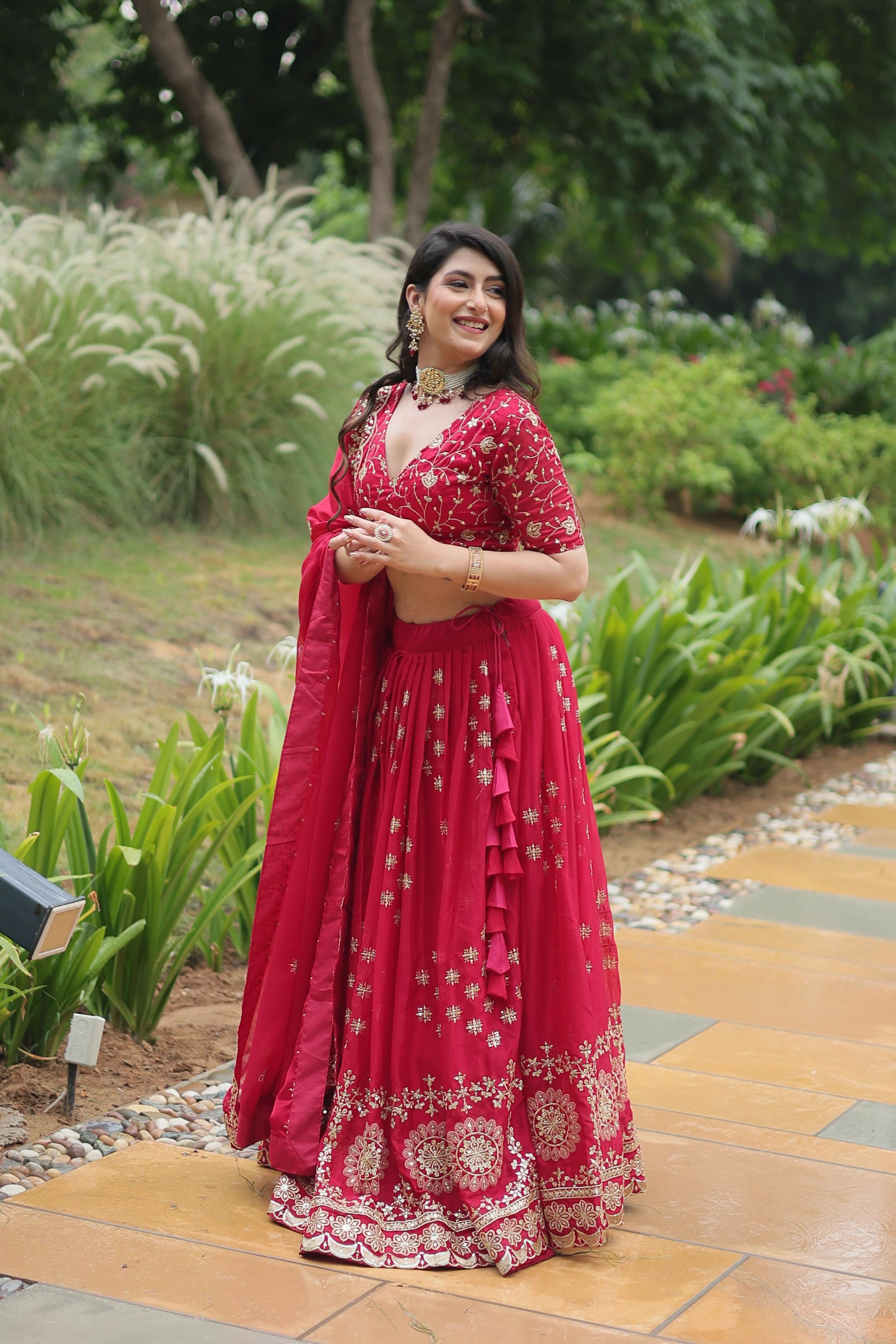 Lorenvalley Ranipink Rangoli Silk Heavy Sequins & Thread Embroidered work Lehenga Choli