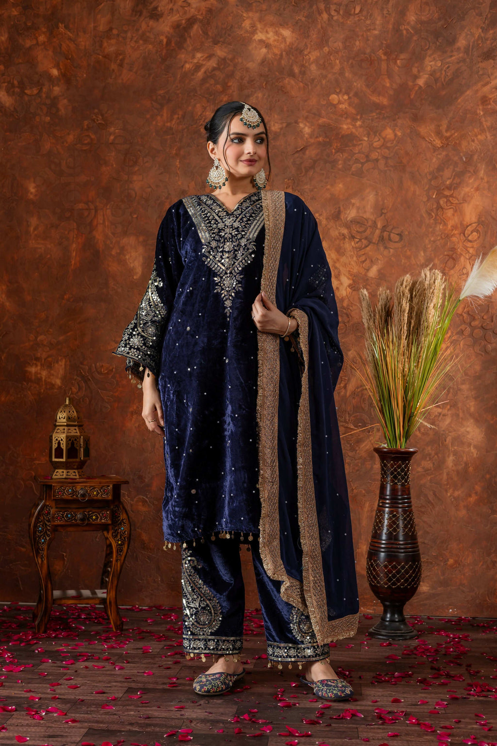 Teeya Creation Blue Color Velvet Silk Embroidery Work Party Wear Suit - Distacart