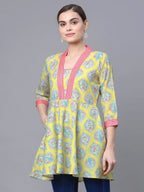 Ahalyaa Women Cotton Blend Lemon Yellow Digital Printed Tunic - Distacart