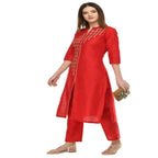 Lagi Women's Red Poly silk Straight Embroidred Kurta Pant (RO115B)