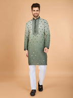 Vastranavya Ombre Green Premium Viscose Silk Thread & Sequence Embroidery work Kurta