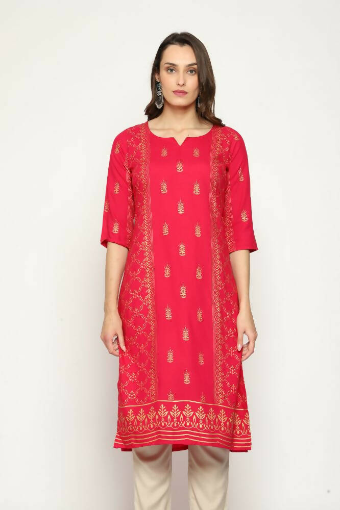 Maai Rayon Hand Printed Kurta Red - Distacart