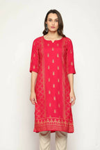 Maai Rayon Hand Printed Kurta Red - Distacart