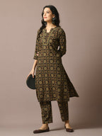 Myshka Women's Multi Printed Cotton Straight Party Kurta Set