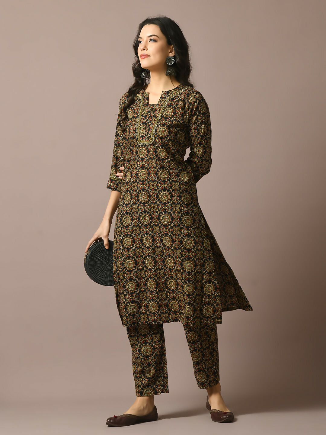 Myshka Women's Multi Printed Cotton Straight Party Kurta Set