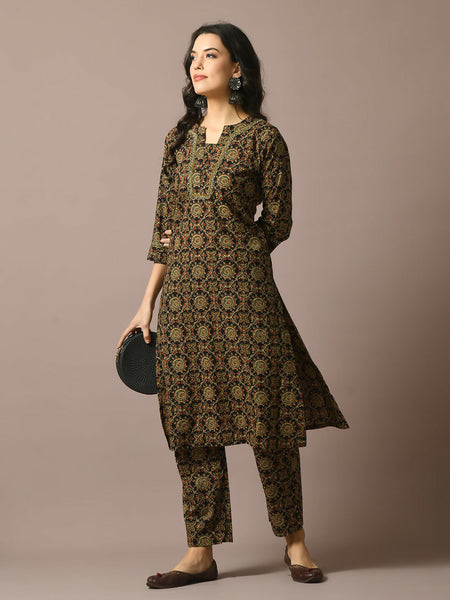 Myshka Women's Multi Printed Cotton Straight Party Kurta Set