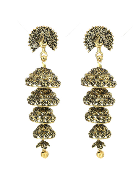 Mominos Fashion Johar Kamal Peacock Design Golden Colour Earrings