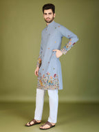 Vastranavya Sky Blue Exclusive Festival Wear Cotton Sequence Embroidered & Thread Work Kurta