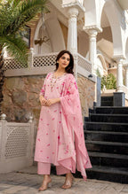 The52 Pink Women's Beautiful Chanderi Fabric Printed Work Straight Kurta Pant and Dupatta Set - Distacart