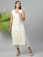 Ahalyaa Womens Off White Pure Cotton Printed Kurta Pant Set - Distacart