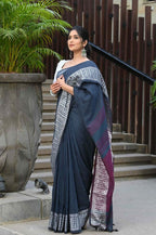 Beatitude Blue Cotton Jacquard Border Tangail Handloom Saree