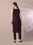 Myshka Women's Magenta Embroidered Cotton Straight Party Kurta Set