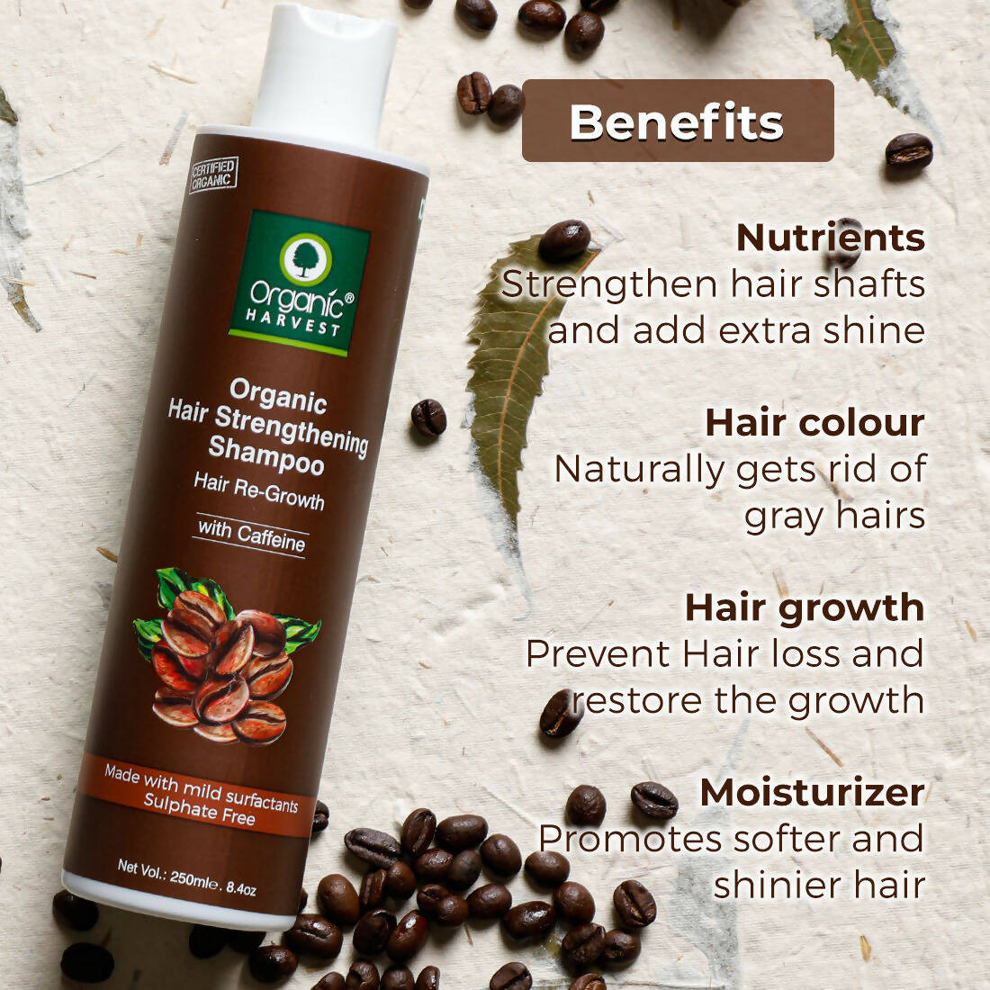 Organic Harvest Organic Hair Strengthening Shampoo Hair Re-Growth With Caffeine