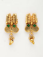 NVR Women's Gold-Polished Green Stone Studded Handcrafted Temple Jewellery Set