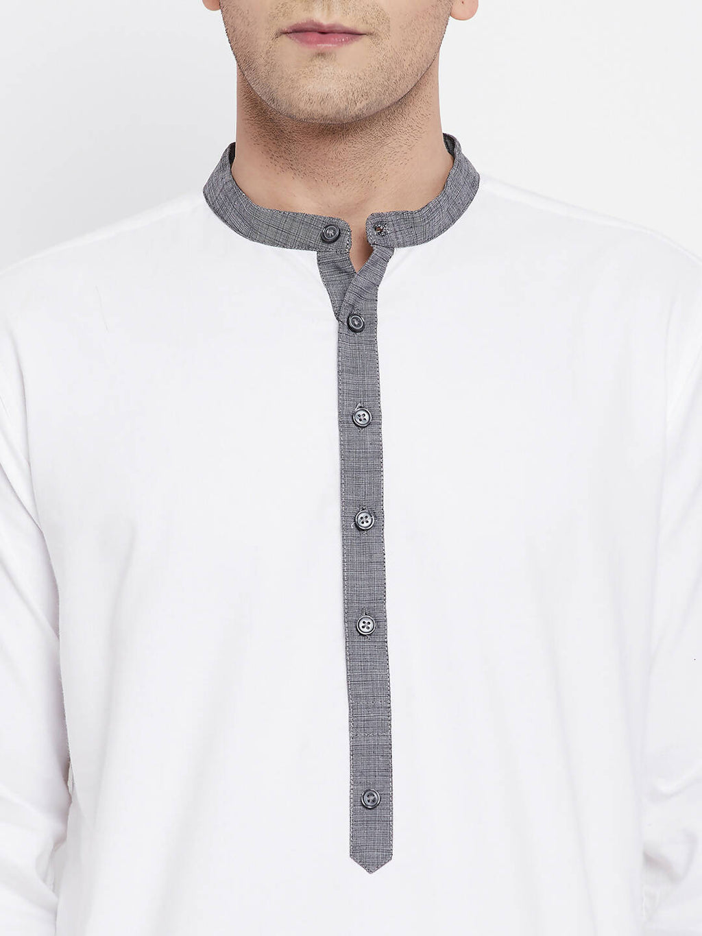 Even Apparels White Pure Cotton Men's Kurta With Contrast Collar And Placket - Distacart