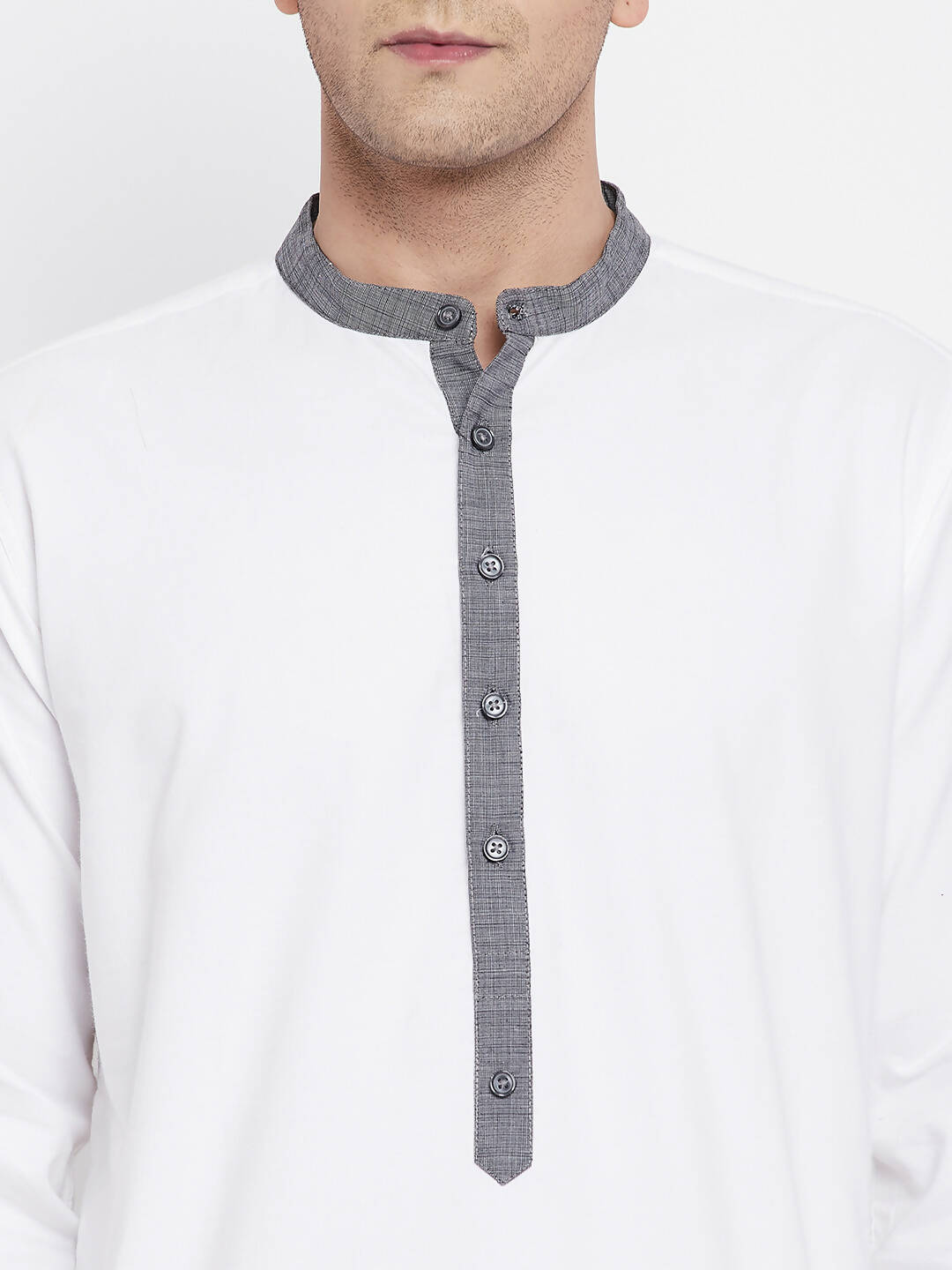 Even Apparels White Pure Cotton Men's Kurta With Contrast Collar And Placket - Distacart