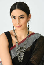Mominos Fashion Johar Kamal Oxidised Silver-Plated Brass Finish Black Kundan Afghani Long Necklace For Women - Distacart