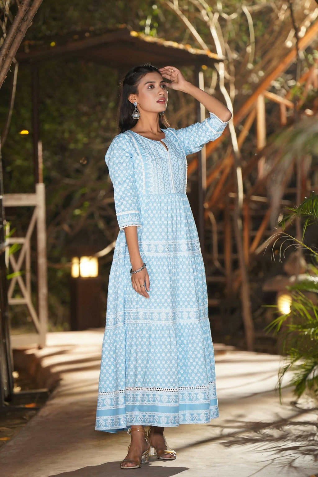 Juniper Women Blue Rayon Printed Tiered Dress - Distacart