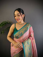 Joban Fashion Banarasi Baby Pink Woven Soft Silk Saree - Distacart