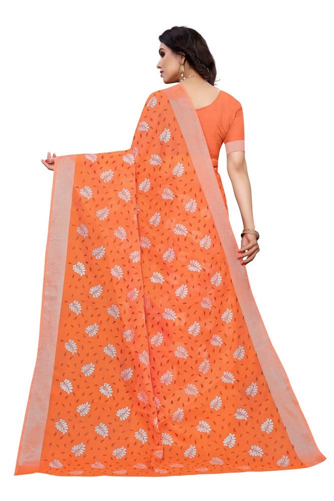 Vamika Orange Color Linen Zari Border Saree