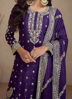 Vastranavya Glamorous Purple Chinon Palazzo Suit With Intricate Sequins Embroidery Work with Dupatta
