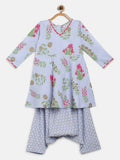 Ahalyaa Blue Crepe Printed Kids Kurta With Harem Pants For Girls