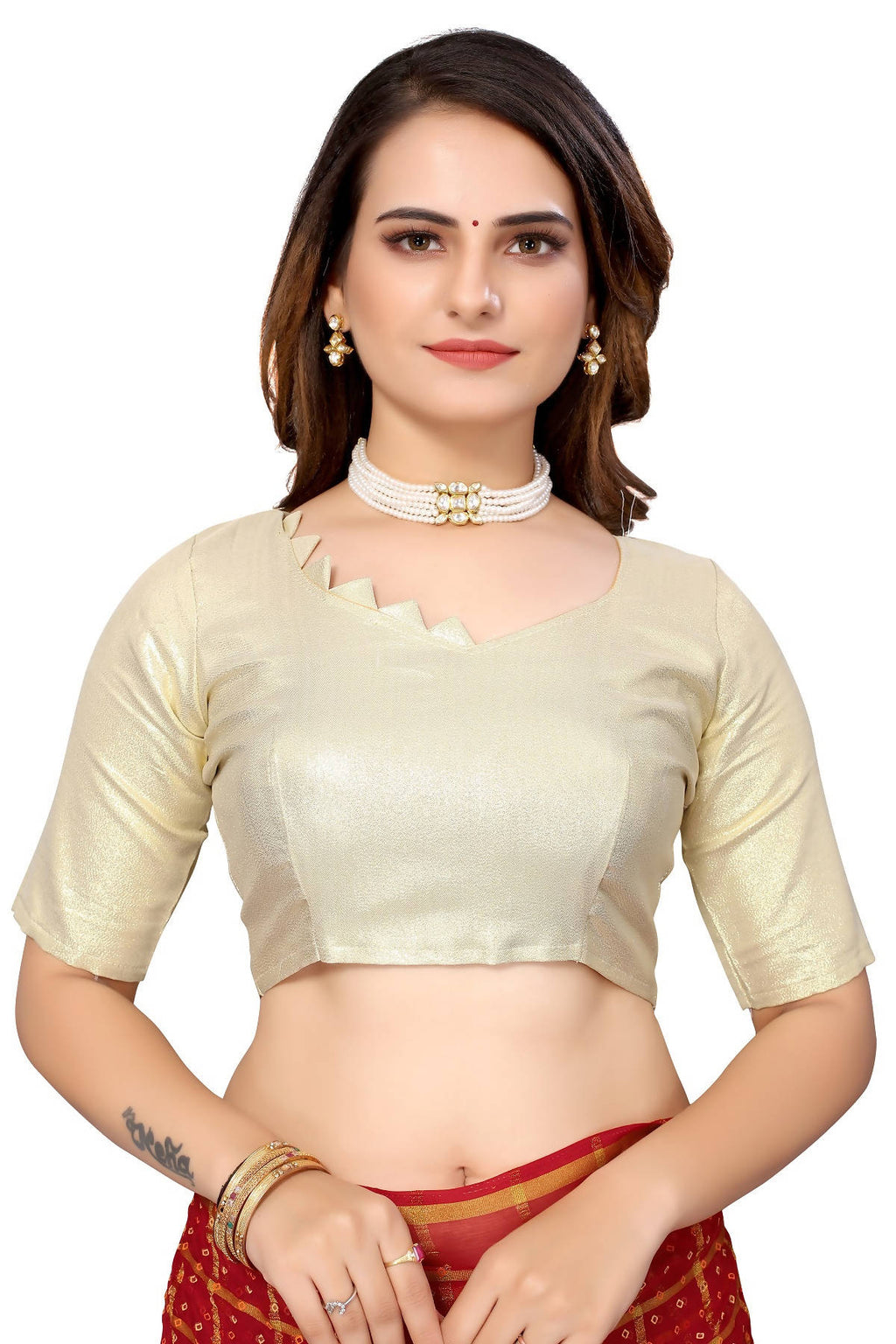 Vamika Ethnic Fire Red Jari Work Chiffon Saree - Distacart