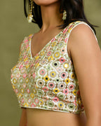 Amodini Designer Studio Multicolor Mirror Work Sleeveless Padded Blouse