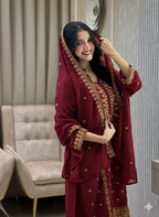 Teeya Creation Maroon Color Faux Georgette Embroidery Work Party Wear Salwar Suit - Distacart