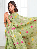 Shree Shyam Fashion Linen Cotton Light Green Saree - Distacart